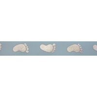 Baby Satinband 10mm - Füße Hell Blau Silber