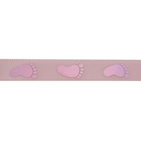 Baby Satinband 10mm - Füße Rosa Rosé Gold