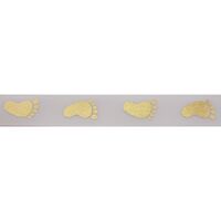 Baby Satinband 10mm - Füße Milchweiß Gold