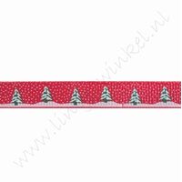 Ripsband Weihnachten 10mm (Rolle 22 Meter) - Schneebaum Rot