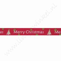 Ripsband Weihnachten 10mm (Rolle 22 Meter) - Merry Christmas Weihnachtsbaum Rot