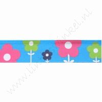 Ripsband Blumen 16mm (Rolle 22 Meter) - Aqua Pink