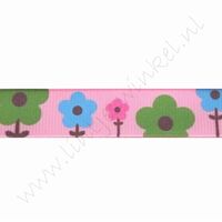 Ripsband Blumen 16mm (Rolle 22 Meter) - Pink Grün