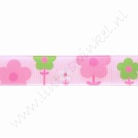 Ripsband Blumen 16mm (Rolle 22 Meter) - Rosa Pink