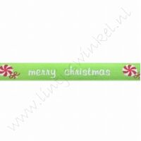 Satinband Weihnachten 10mm (Rolle 22 Meter) - Merry Christmas Apfel Grün Weiß