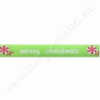 Satinband Weihnachten 10mm (Rolle 22 Meter) - Merry Christmas Apfel Grün Weiß