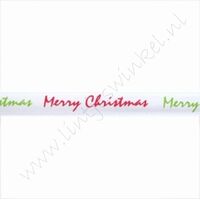 Satinband Weihnachten 10mm (Rolle 22 Meter) - Merry Christmas Weiß Rot Apfel Grün