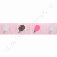 Ripsband Aufdruck 16mm (Rolle 22 Meter) - Eistüte Rosa