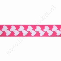 Ripsband Herzen 16mm (Rolle 22 Meter) - Pink Weiß