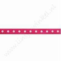 Satinband Punkte 6mm (Rolle 22 Meter) - Shocking Pink Weiß