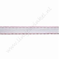Ripsband Stickerei 10mm (Rolle 22 Meter) - Weiß Rosa