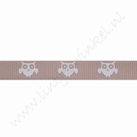 Ripsband Aufdruck 10mm (Rolle 22 Meter) - Eule Taupe