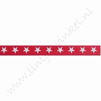 Satinband Sterne 6mm (Rolle 22 Meter) - Rot Weiß
