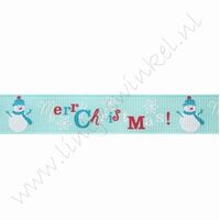 Ripsband Weihnachten 16mm (Rolle 22 Meter) - Schneemann Merry Christmas Hell Tiffany