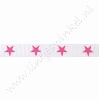 Ripsband Sterne 10mm (Rolle 22 Meter) - Weiß Fuchsia