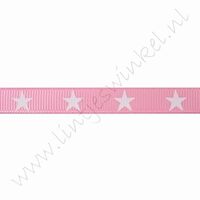 Ripsband Sterne 10mm (Rolle 22 Meter) - Rosa Weiß