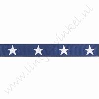 Ripsband Sterne 10mm (Rolle 22 Meter) - Marine Weiß