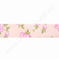 Satinband Blumen 25mm (Rolle 22 Meter) - Rosen Rosa Pink