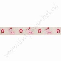 Ripsband Aufdruck 10mm (Rolle 22 Meter) - Bambi Blume Beige Rosa