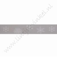 Ripsband Weihnachten 16mm (Rolle 22 Meter) - Schneeflocke Silber Grau