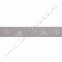 Ripsband Weihnachten 16mm (Rolle 22 Meter) - Schneeflocke Silber Grau