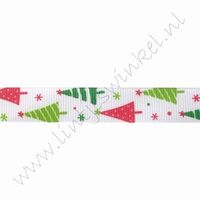 Ripsband Weihnachten 16mm (Rolle 22 Meter) - Weihnachtsbaum Weiß Rot Grün